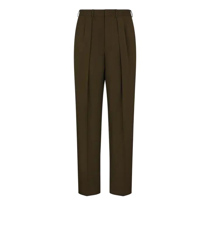 WOOL CASHMERE SILK REPS DOUBLE PLEAT PANT GREEN WOOD online